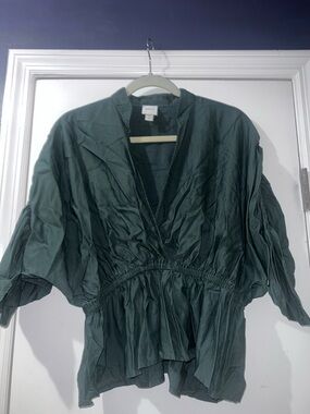 Maeve - Anthropologie- Deep Forest Green V-Neck Peplum Blouse